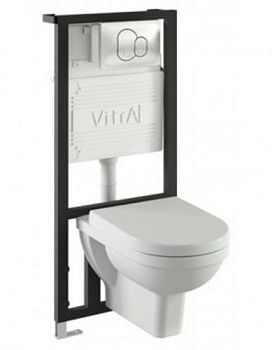 Form 300 комплект: подвесной унитаз, сиденье микролифт, инсталляция, кнопка глянцевый хром Vitra в Ставрополе